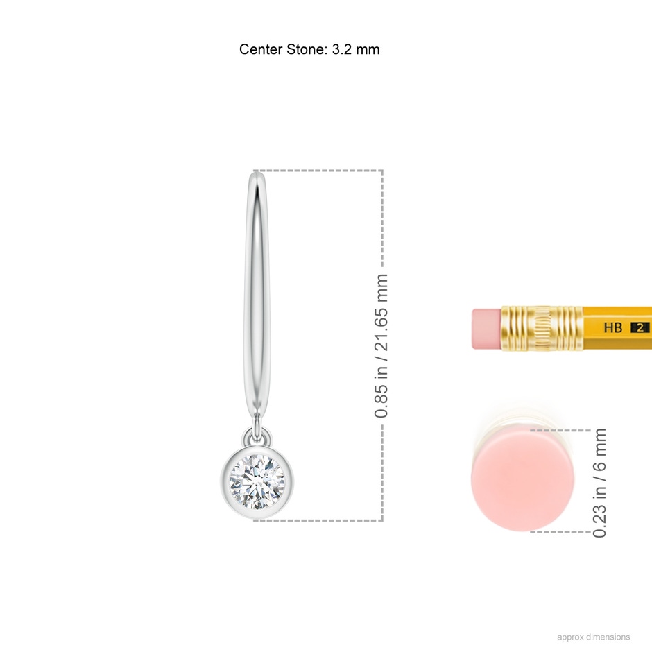3.2mm GVS2 Classic Bezel-Set Round Diamond Leverback Drop Earrings in P950 Platinum ruler