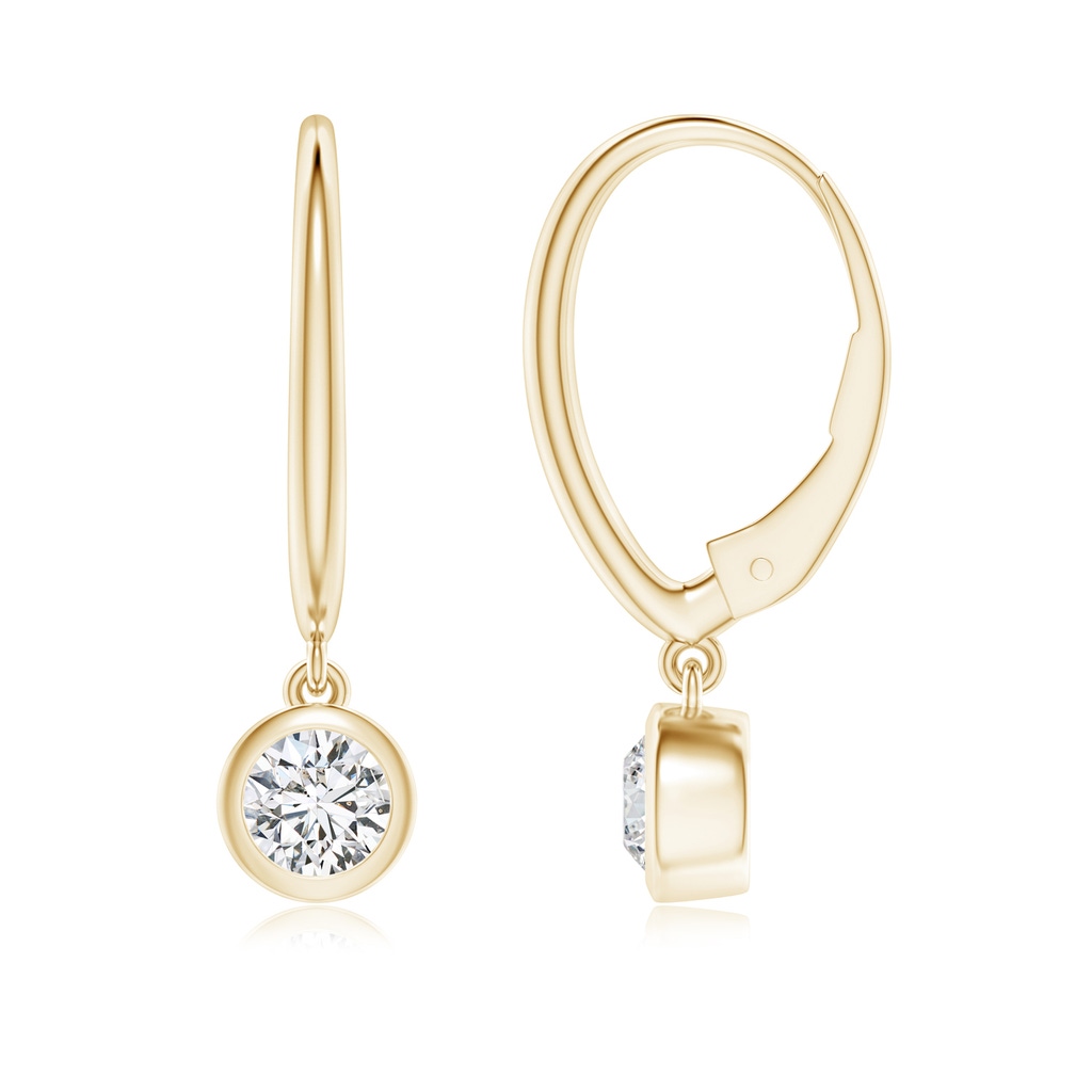4.1mm HSI2 Classic Bezel-Set Round Diamond Leverback Drop Earrings in Yellow Gold