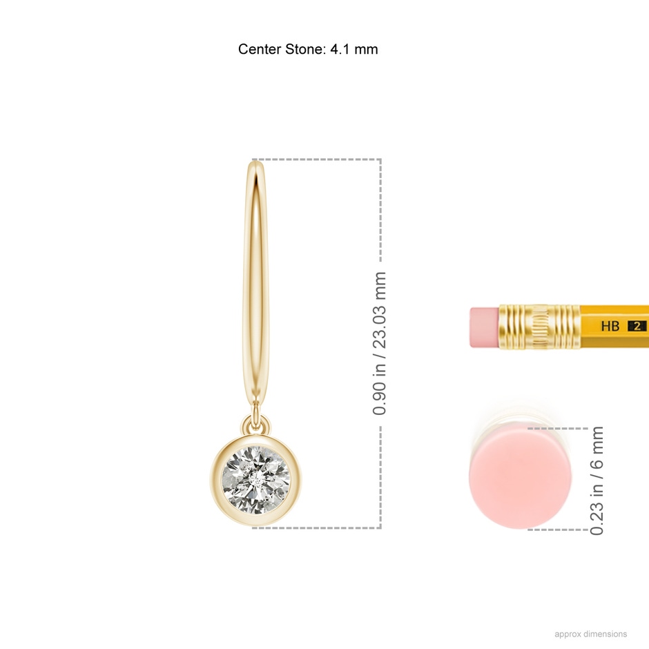 4.1mm KI3 Classic Bezel-Set Round Diamond Leverback Drop Earrings in Yellow Gold ruler