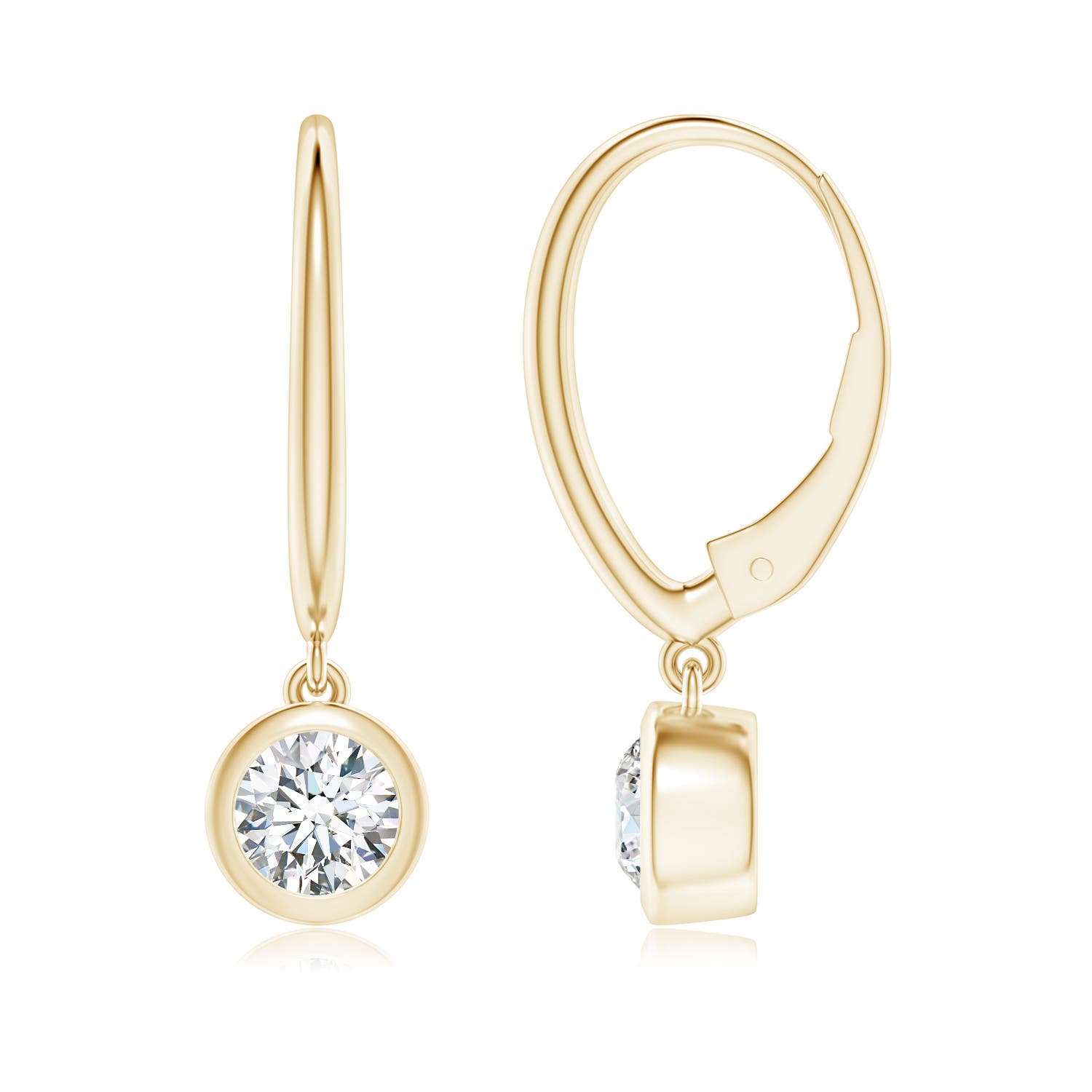 4.6mm GVS2 Classic Bezel-Set Round Diamond Leverback Drop Earrings in Yellow Gold