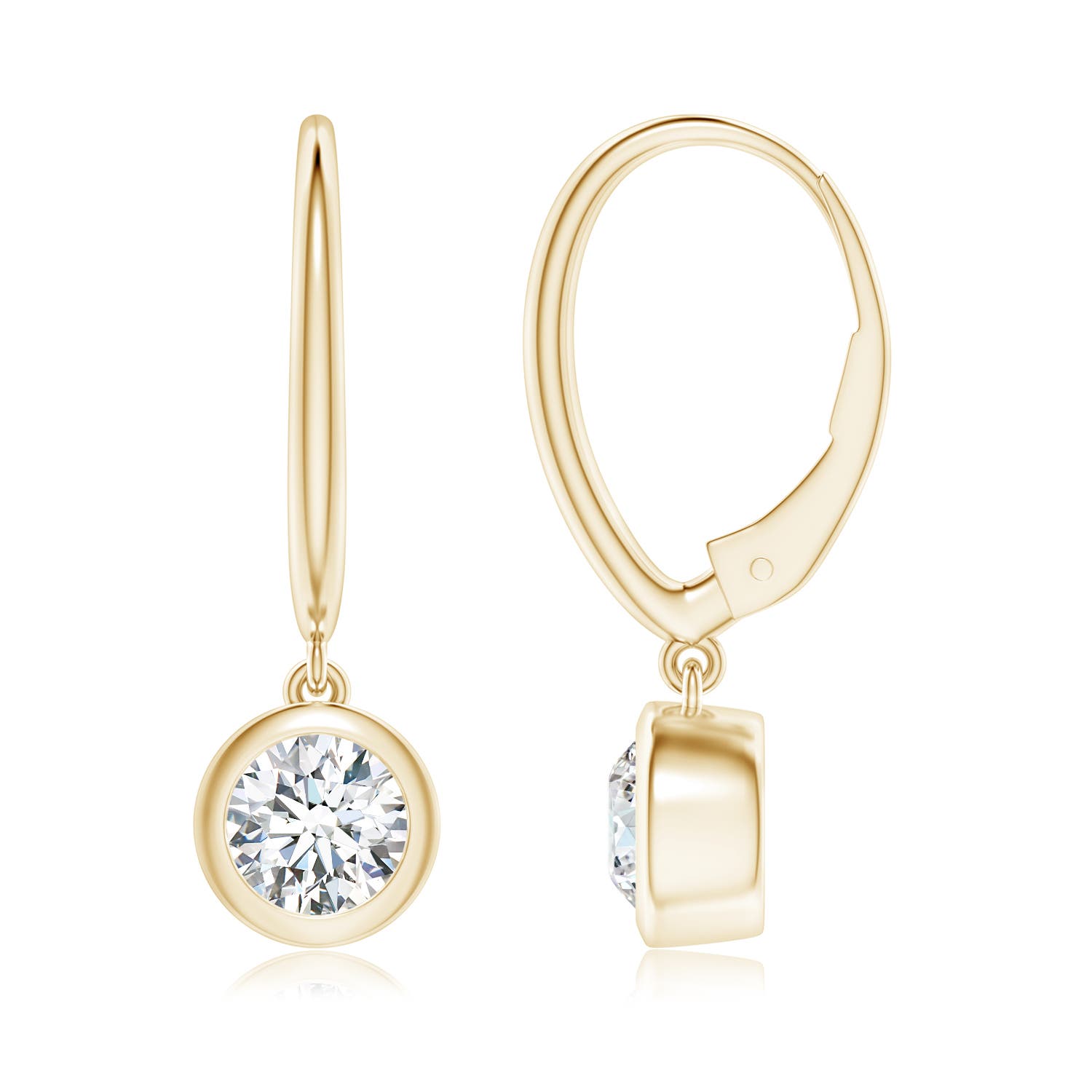 5.1mm GVS2 Classic Bezel-Set Round Diamond Leverback Drop Earrings in 18K Yellow Gold