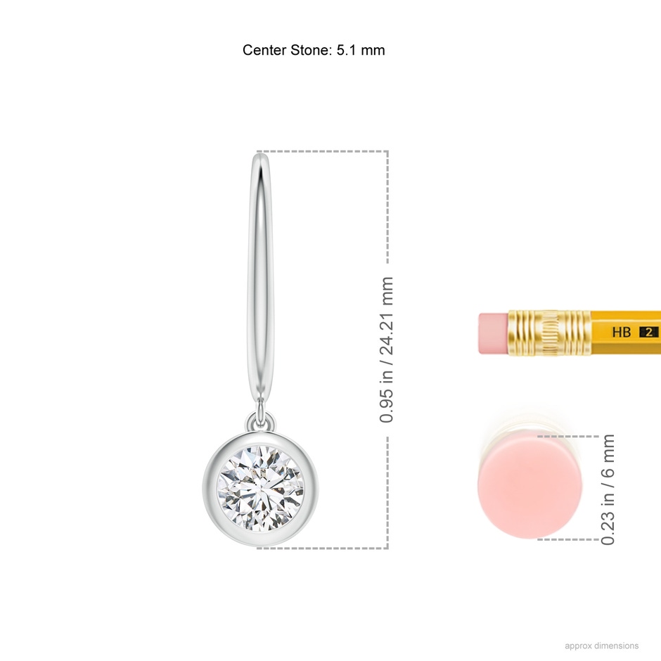 5.1mm HSI2 Classic Bezel-Set Round Diamond Leverback Drop Earrings in P950 Platinum ruler