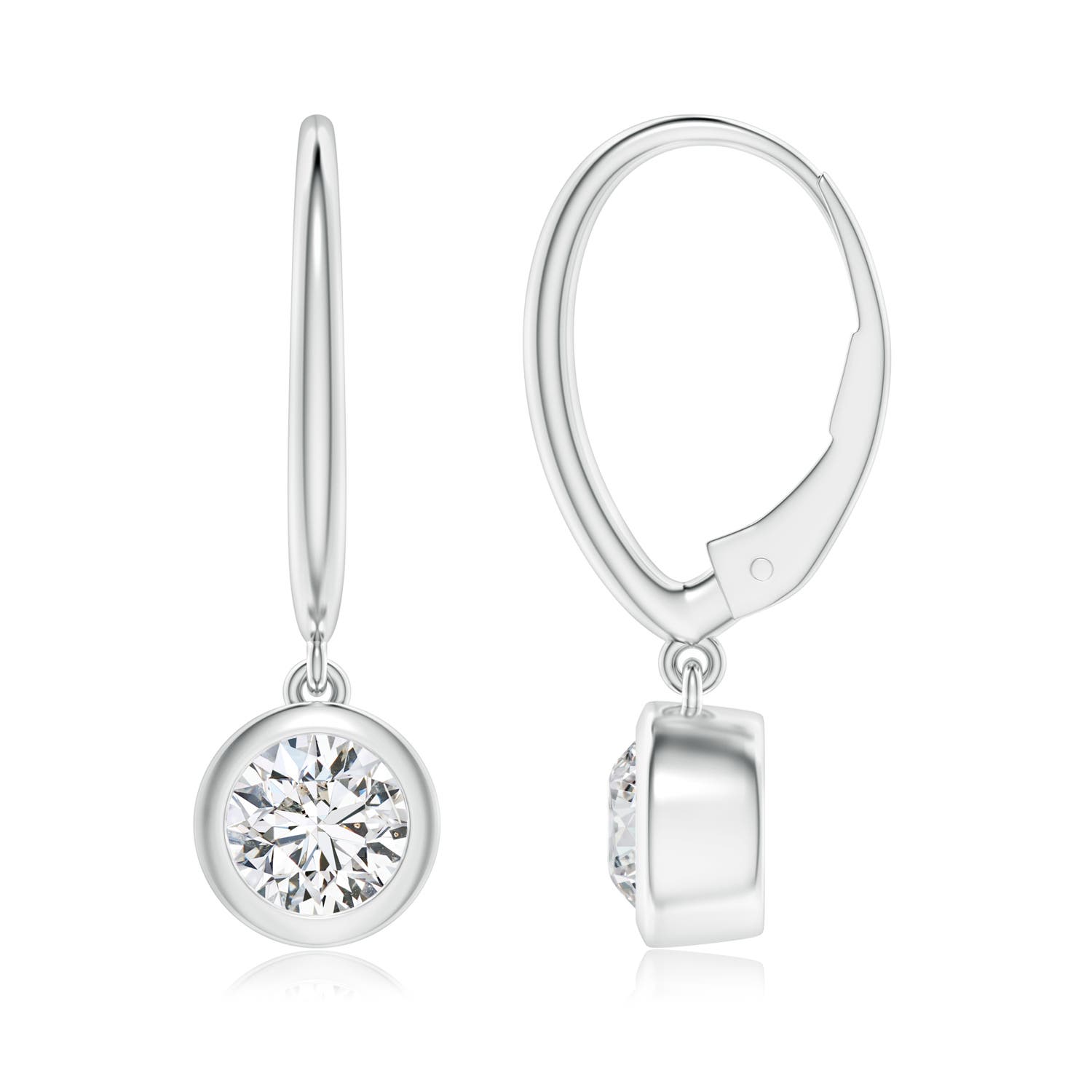 5.1mm HSI2 Classic Bezel-Set Round Diamond Leverback Drop Earrings in White Gold