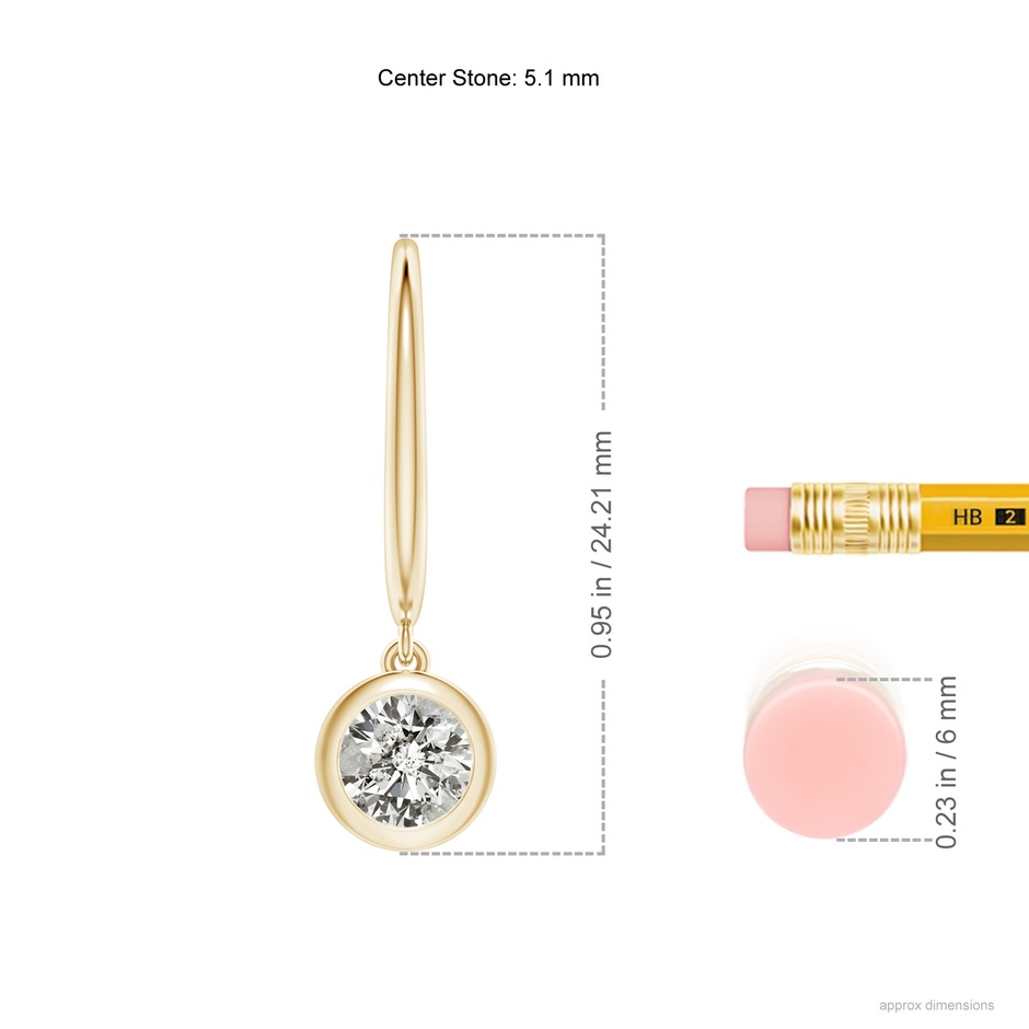 5.1mm KI3 Classic Bezel-Set Round Diamond Leverback Drop Earrings in 18K Yellow Gold ruler