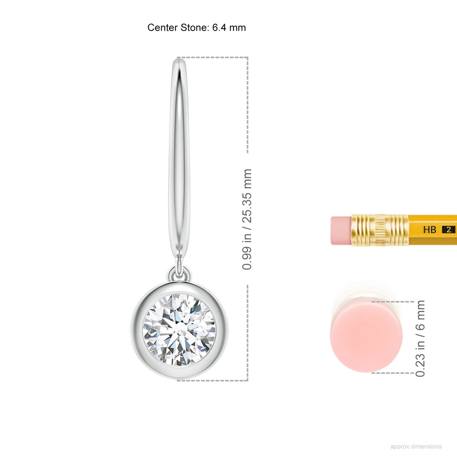 6.4mm GVS2 Classic Bezel-Set Round Diamond Leverback Drop Earrings in P950 Platinum ruler