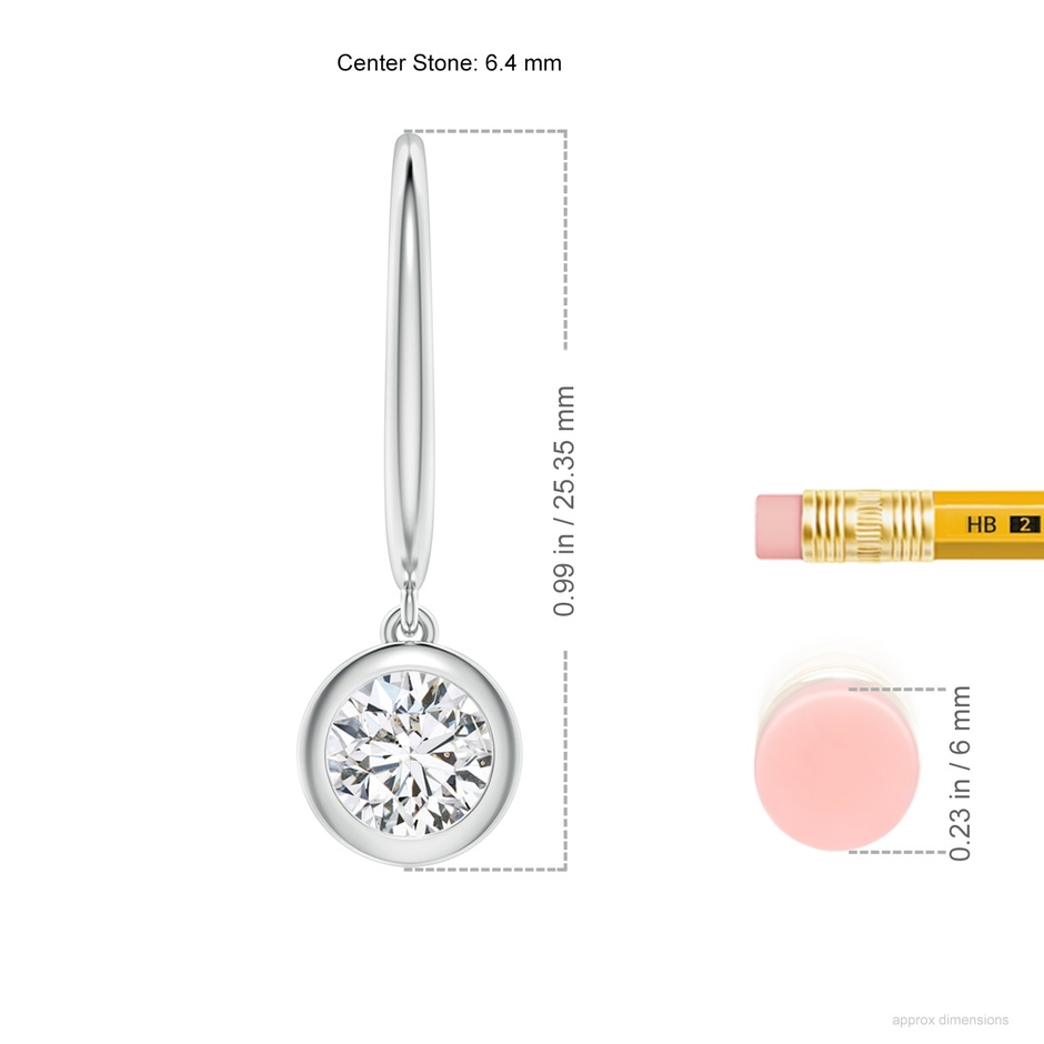 6.4mm HSI2 Classic Bezel-Set Round Diamond Leverback Drop Earrings in P950 Platinum ruler