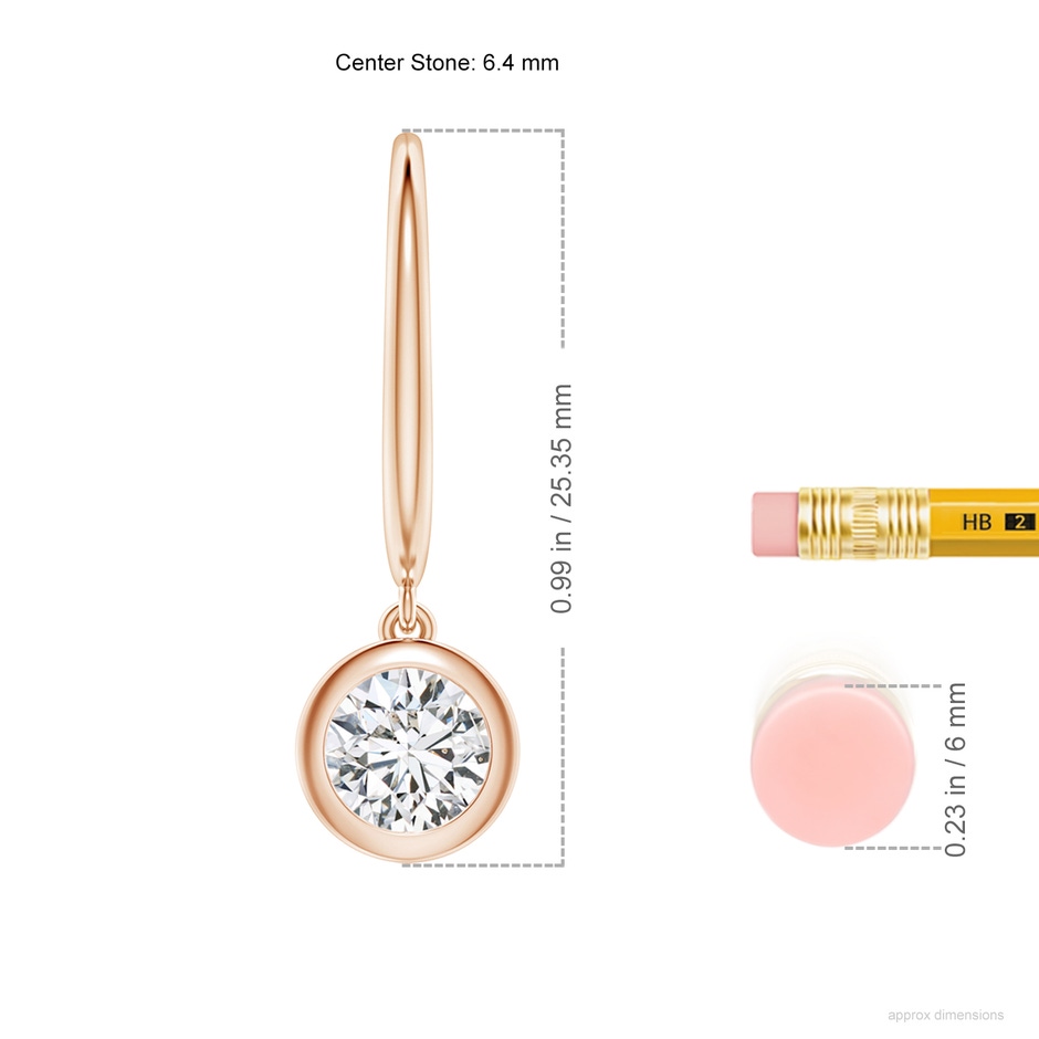 6.4mm HSI2 Classic Bezel-Set Round Diamond Leverback Drop Earrings in Rose Gold ruler