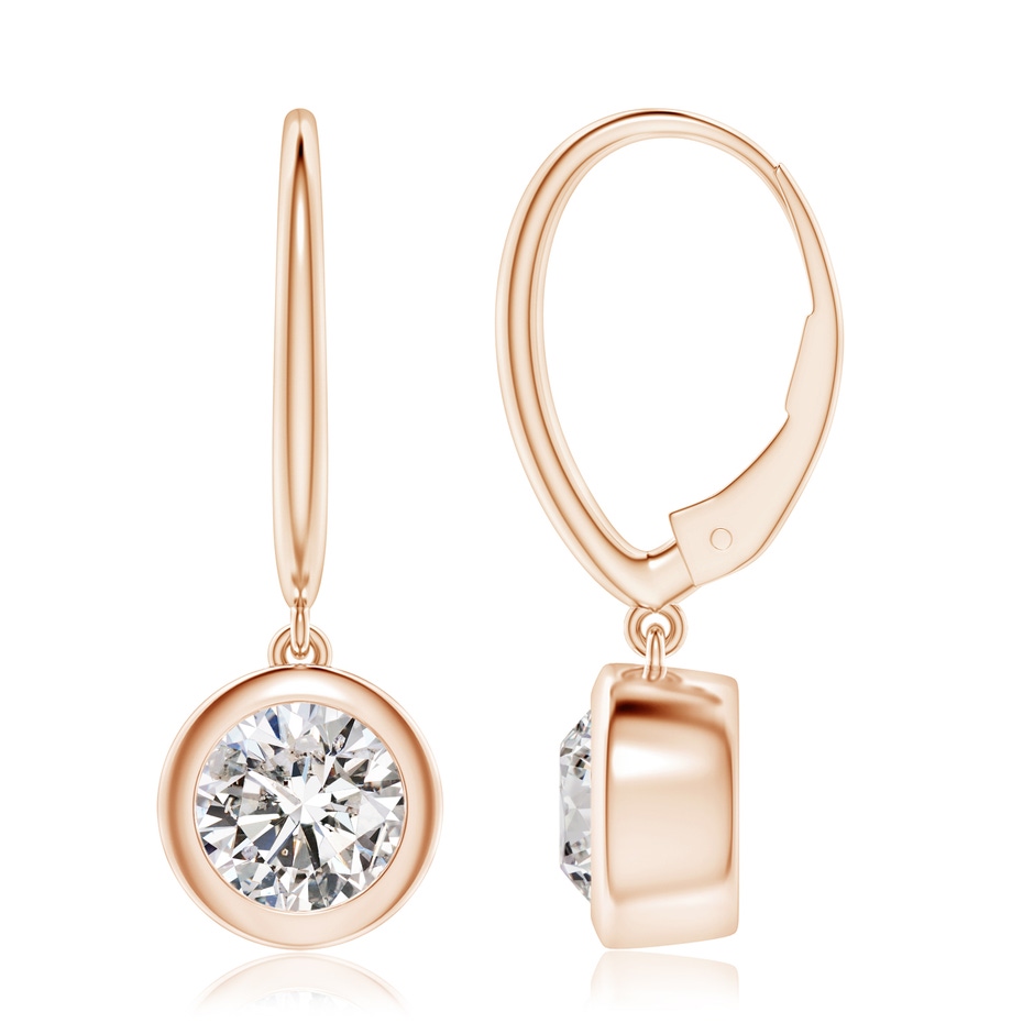 7.4mm IJI1I2 Classic Bezel-Set Round Diamond Leverback Drop Earrings in Rose Gold 