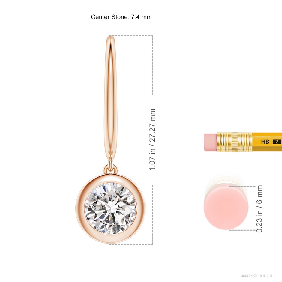 7.4mm IJI1I2 Classic Bezel-Set Round Diamond Leverback Drop Earrings in Rose Gold ruler