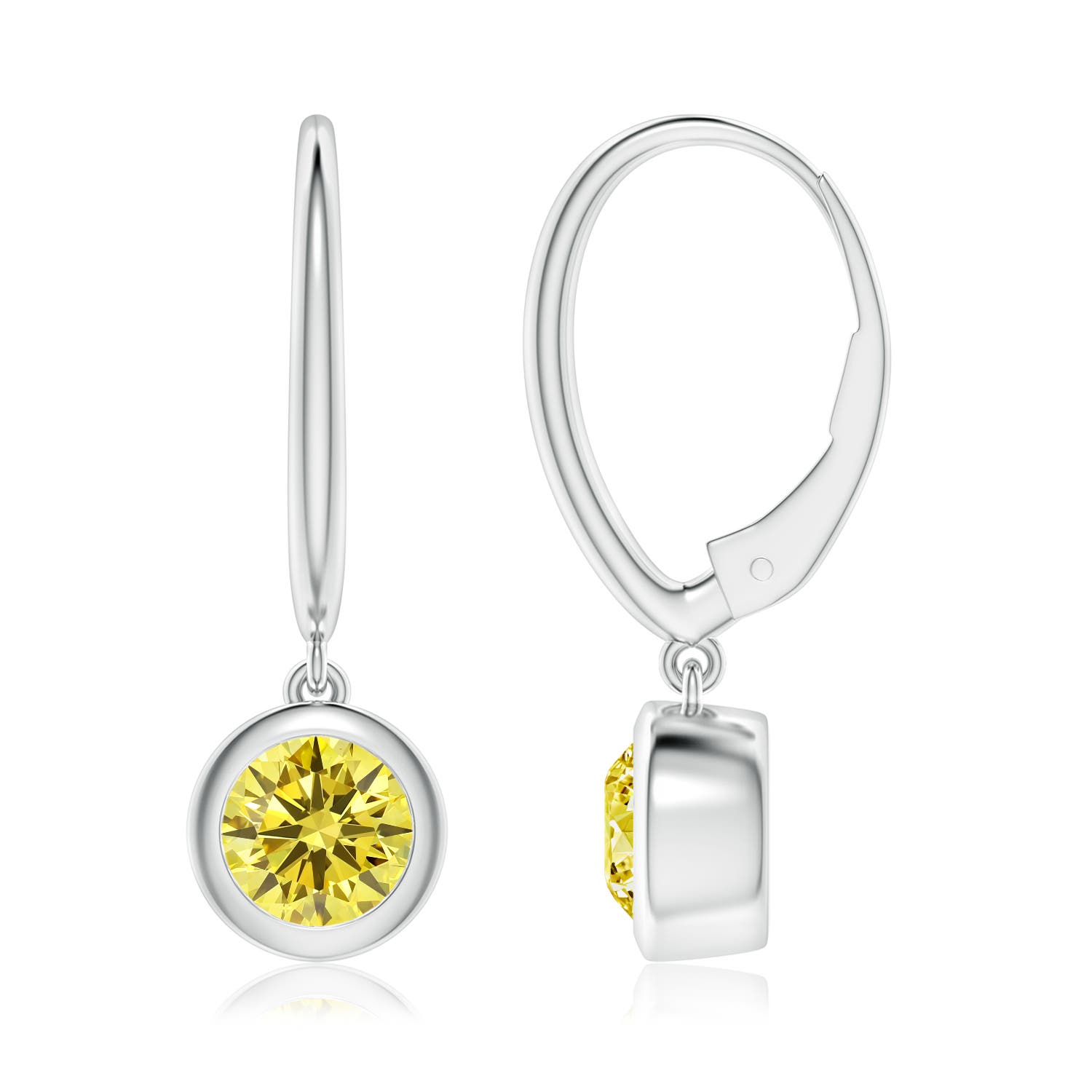 Angara 2.0 CTW Classic Bezel-Set Round Fancy Intense Yellow Diamond Leverback Drop Earrings in 18K White Gold