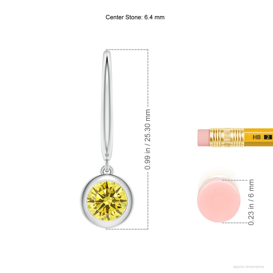 6.4mm AAAA Classic Bezel-Set Round Fancy Intense Yellow Diamond Leverback Drop Earrings in White Gold ruler