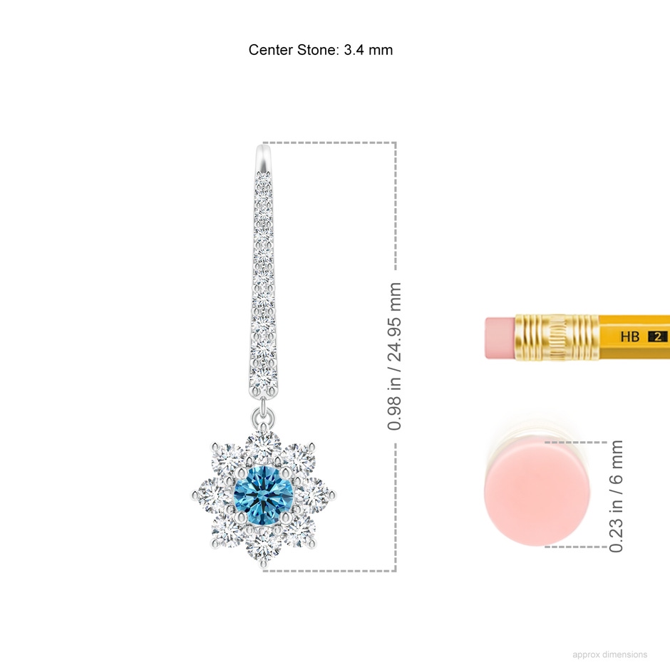 3.4mm AAAA Starburst Fancy Intense Blue Diamond Leverback Drop Earrings in P950 Platinum ruler