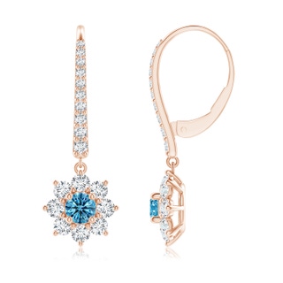 3.8mm AAAA Starburst Fancy Intense Blue Diamond Leverback Drop Earrings in Rose Gold