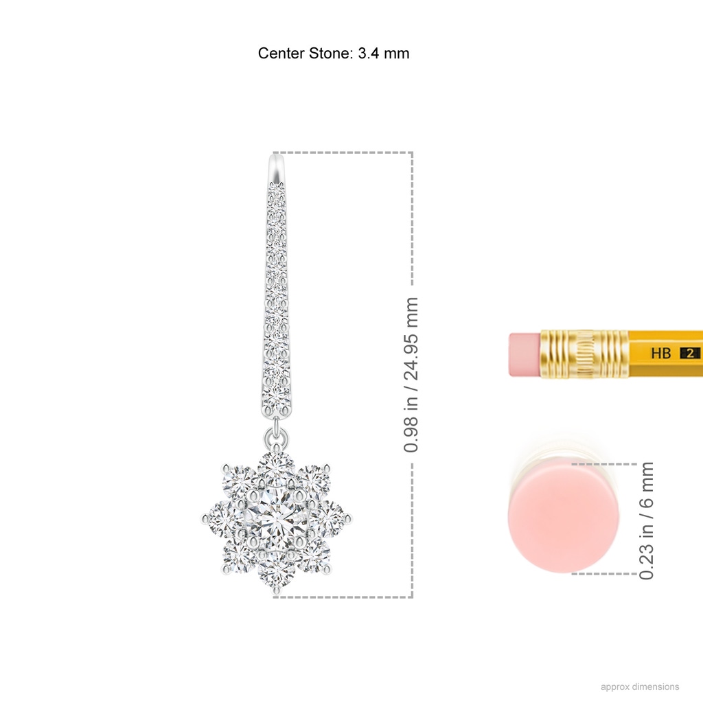 3.4mm HSI2 Starburst Diamond Leverback Drop Earrings in White Gold Ruler
