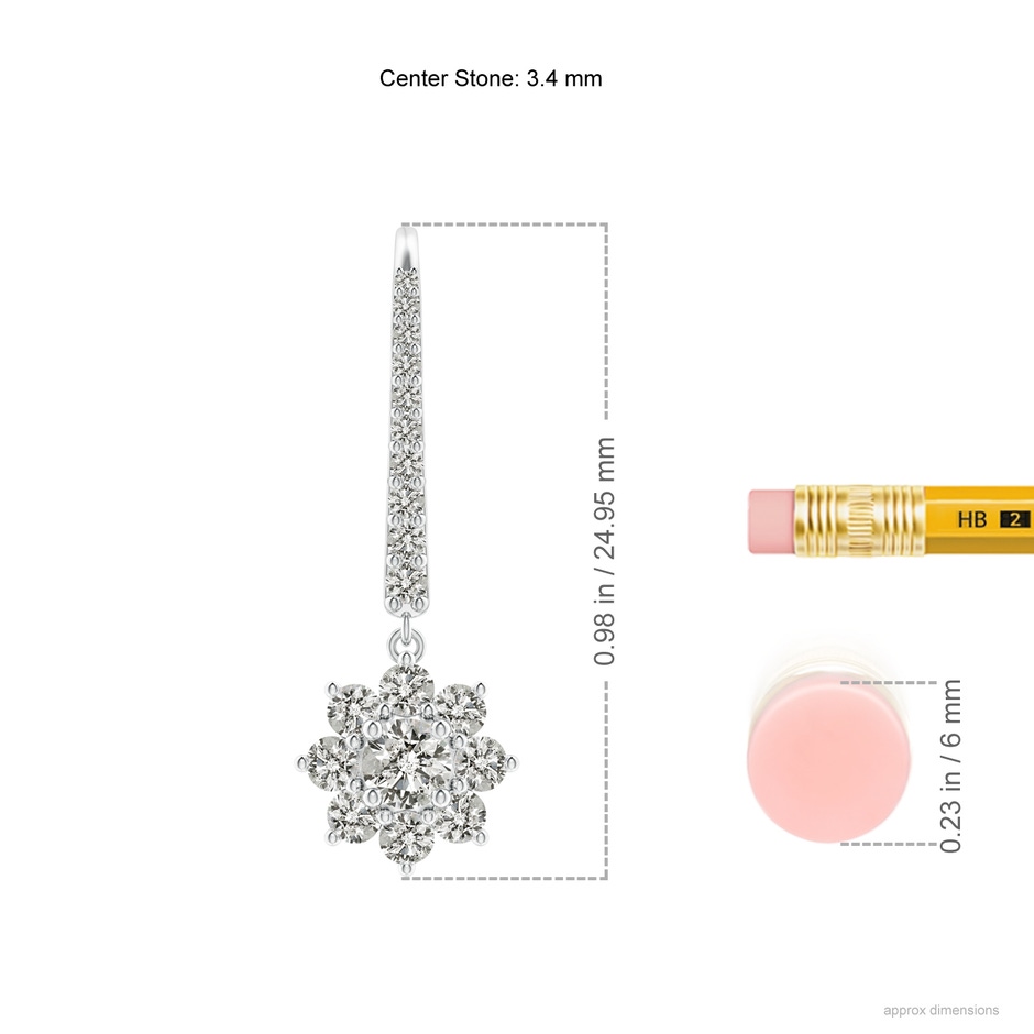 3.4mm KI3 Starburst Diamond Leverback Drop Earrings in White Gold ruler