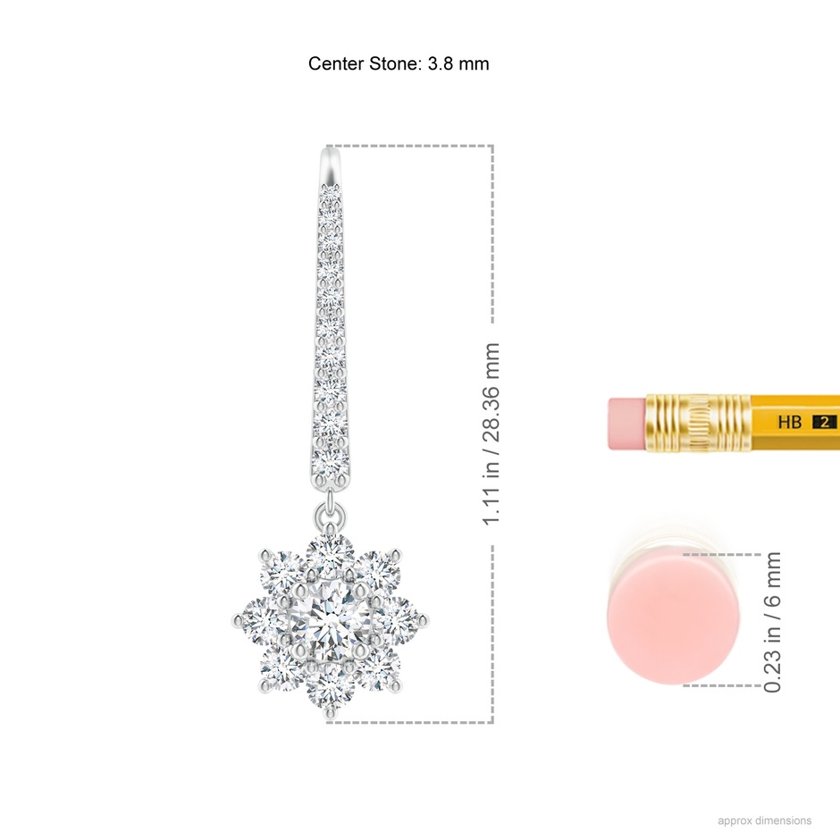 3.8mm GVS2 Starburst Diamond Leverback Drop Earrings in White Gold ruler