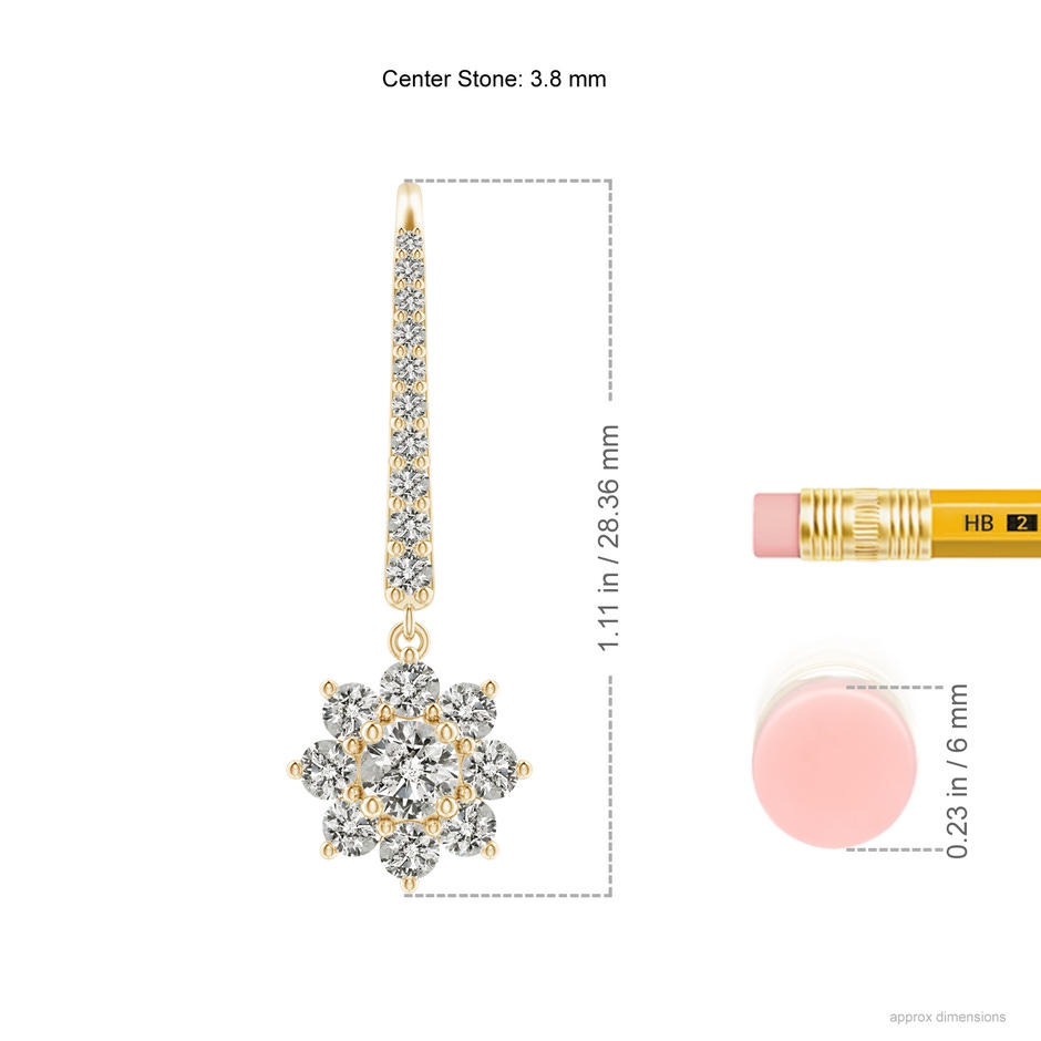 3.8mm KI3 Starburst Diamond Leverback Drop Earrings in Yellow Gold ruler