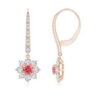 3.6mm AAAA Starburst Fancy Intense Pink Diamond Leverback Drop Earrings in 9K Rose Gold