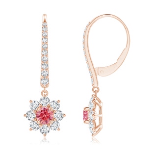 3.8mm AAAA Starburst Fancy Intense Pink Diamond Leverback Drop Earrings in Rose Gold