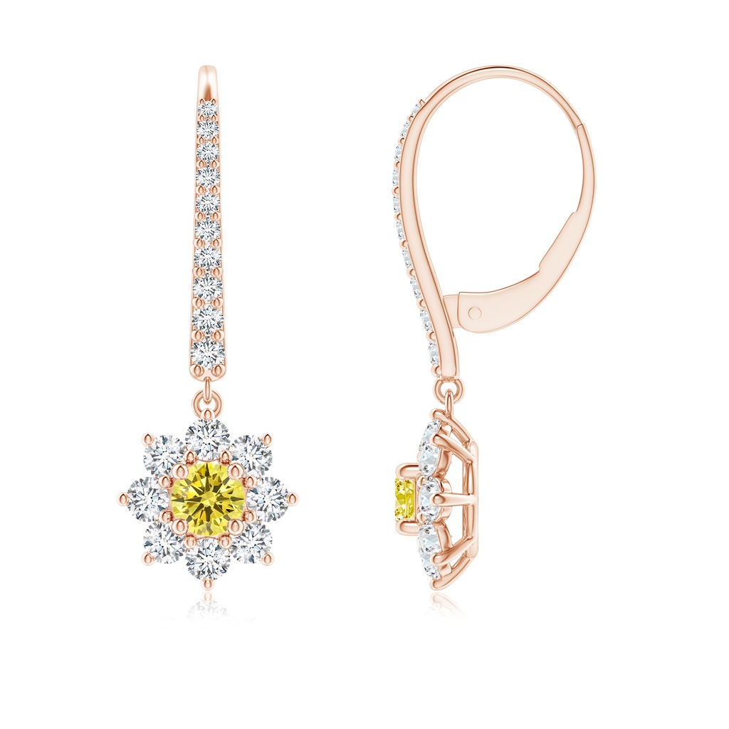 3.4mm AAAA Starburst Fancy Intense Yellow Diamond Leverback Drop Earrings in Rose Gold