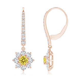 3.8mm AAAA Starburst Fancy Intense Yellow Diamond Leverback Drop Earrings in Rose Gold