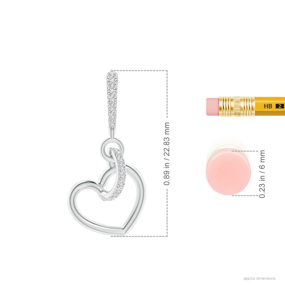 1.05mm HSI2 Diamond Tilted Heart Drop Earrings in White Gold ruler