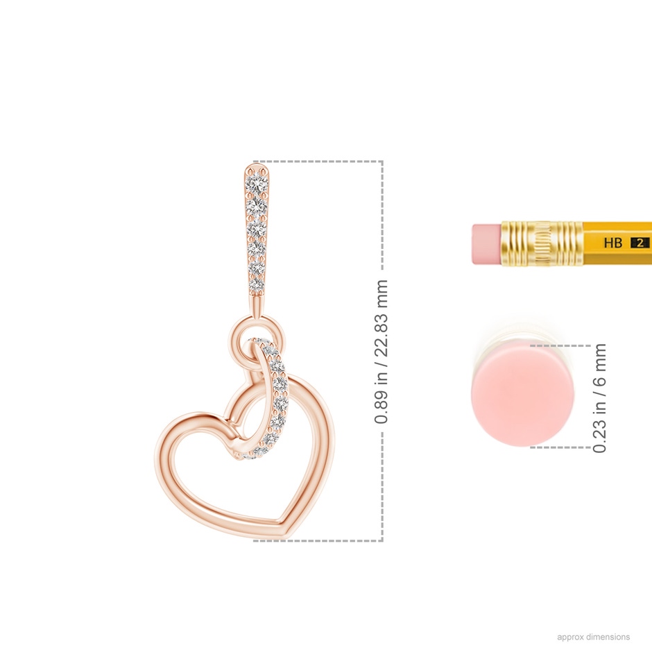 1.05mm IJI1I2 Diamond Tilted Heart Drop Earrings in Rose Gold ruler