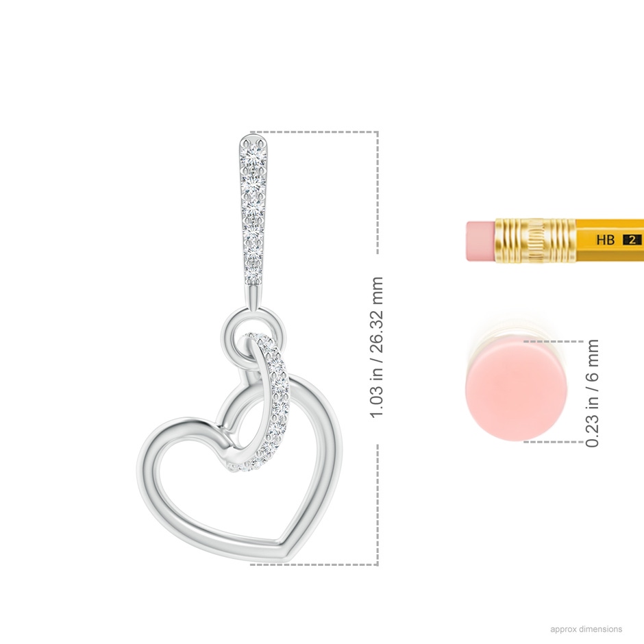 1.15mm GVS2 Diamond Tilted Heart Drop Earrings in P950 Platinum ruler