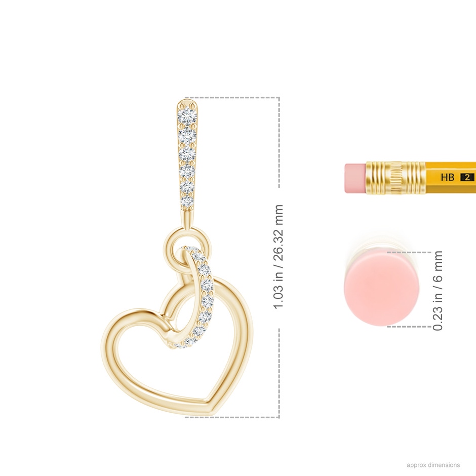 1.15mm GVS2 Diamond Tilted Heart Drop Earrings in Yellow Gold ruler