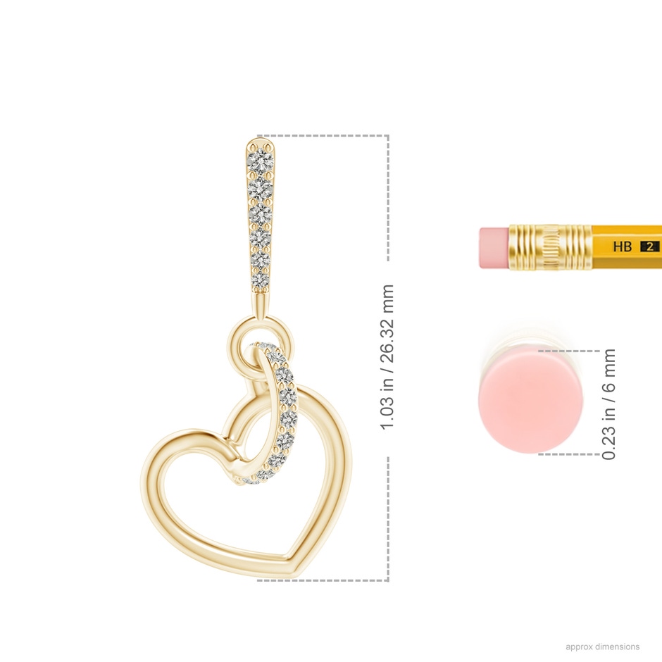 1.15mm KI3 Diamond Tilted Heart Drop Earrings in Yellow Gold ruler