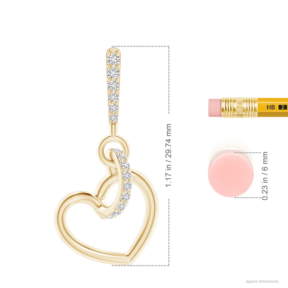 1.35mm HSI2 Diamond Tilted Heart Drop Earrings in Yellow Gold ruler