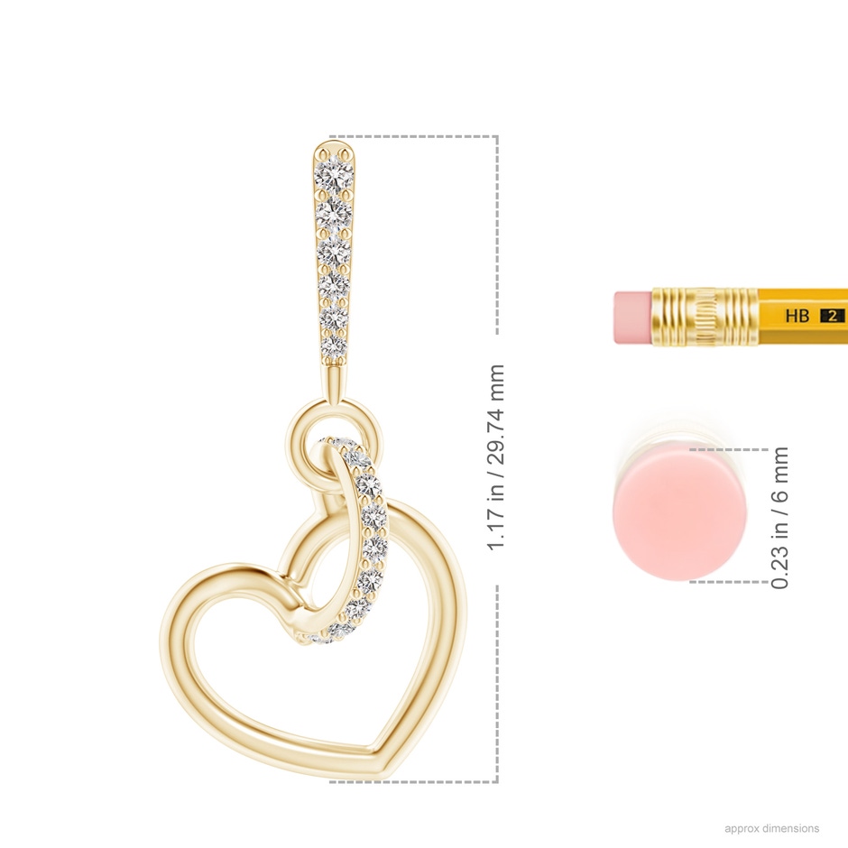 1.35mm IJI1I2 Diamond Tilted Heart Drop Earrings in Yellow Gold ruler