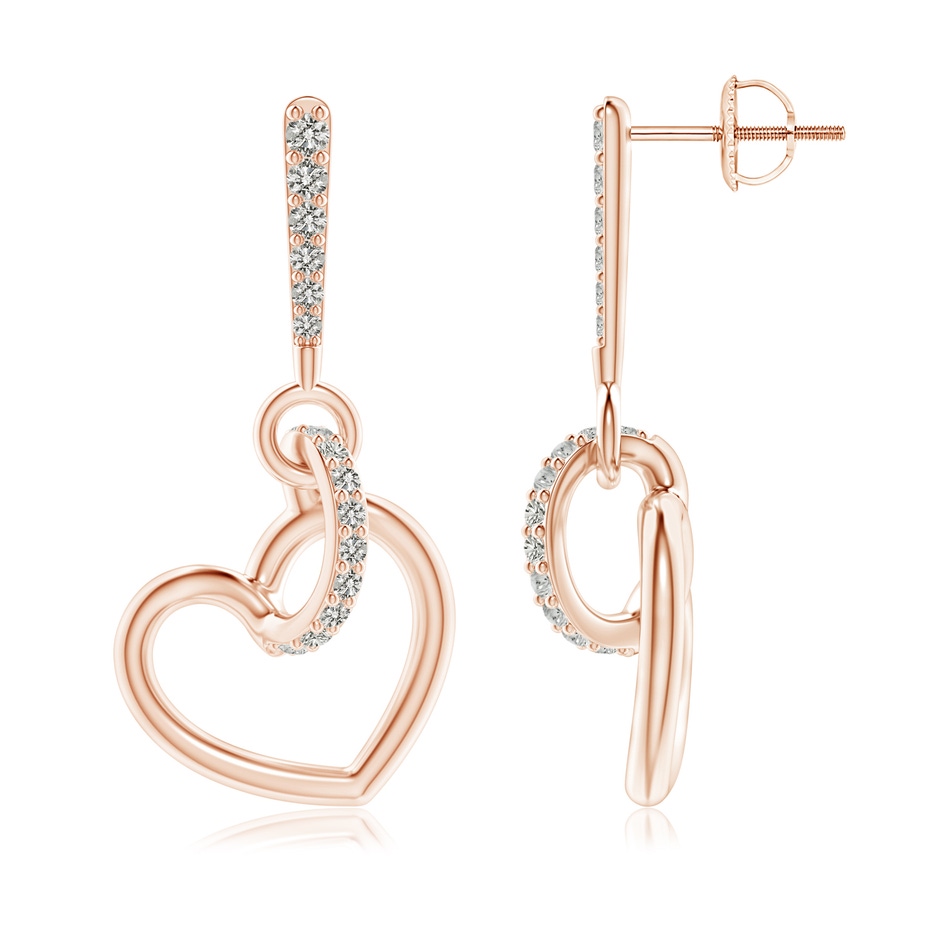 1.35mm KI3 Diamond Tilted Heart Drop Earrings in Rose Gold 