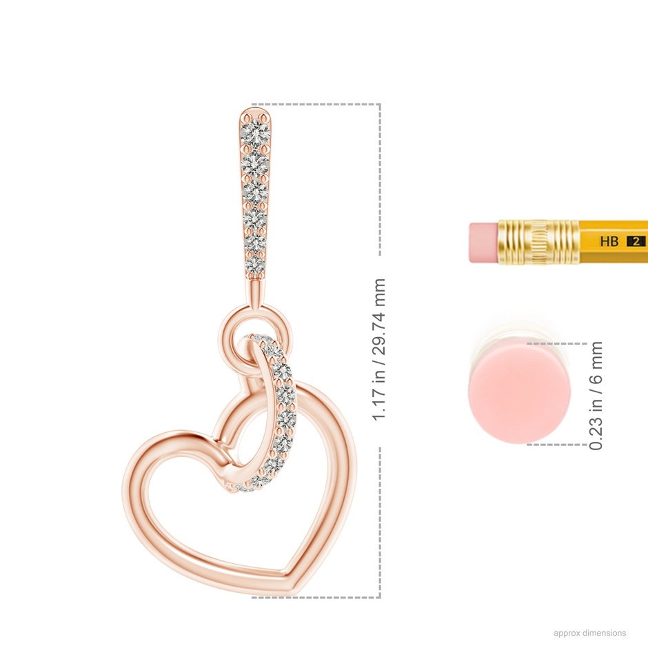 1.35mm KI3 Diamond Tilted Heart Drop Earrings in Rose Gold ruler