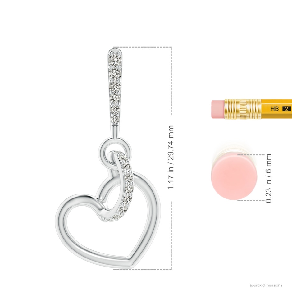 1.35mm KI3 Diamond Tilted Heart Drop Earrings in White Gold ruler