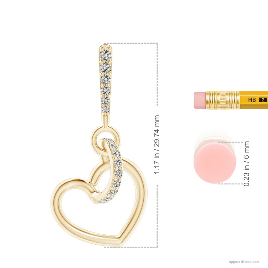 1.35mm KI3 Diamond Tilted Heart Drop Earrings in Yellow Gold ruler