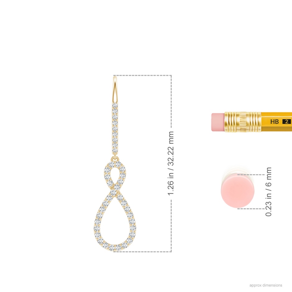 0.95mm GVS2 Diamond Infinity Twist Drop Earrings in Yellow Gold ruler