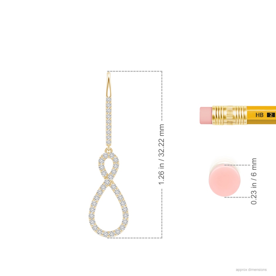 0.95mm HSI2 Diamond Infinity Twist Drop Earrings in Yellow Gold ruler