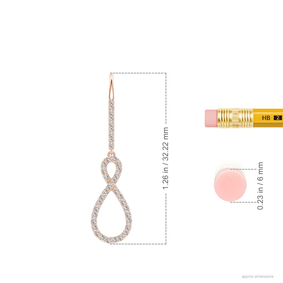 0.95mm IJI1I2 Diamond Infinity Twist Drop Earrings in Rose Gold ruler