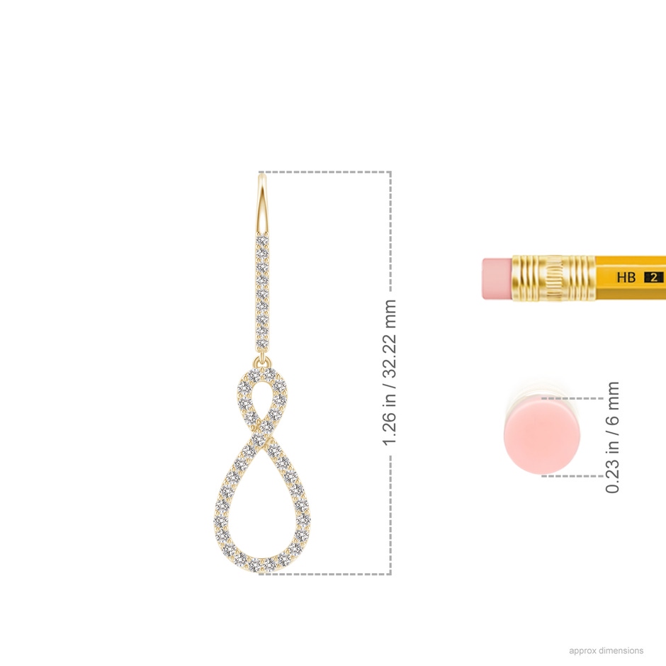 0.95mm IJI1I2 Diamond Infinity Twist Drop Earrings in Yellow Gold ruler