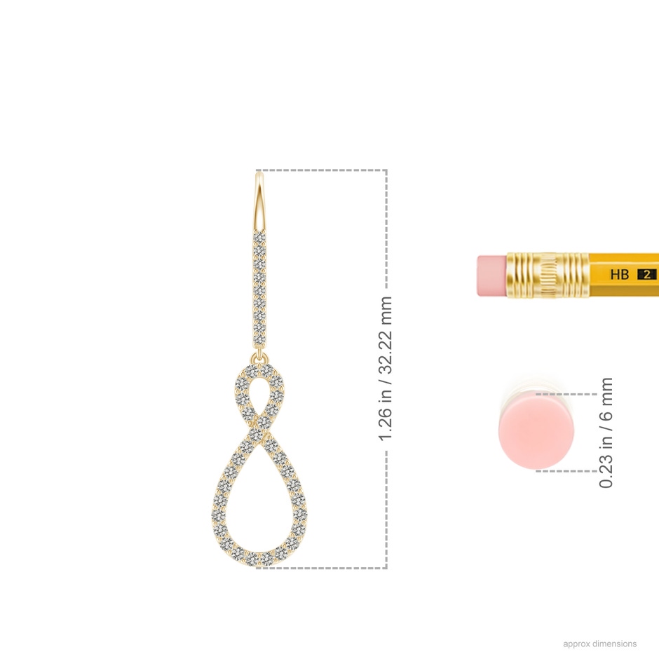 0.95mm KI3 Diamond Infinity Twist Drop Earrings in Yellow Gold ruler