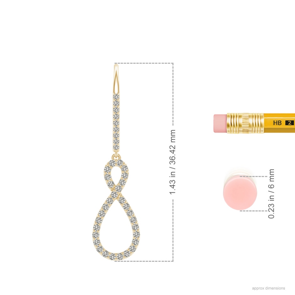 1.15mm KI3 Diamond Infinity Twist Drop Earrings in Yellow Gold ruler