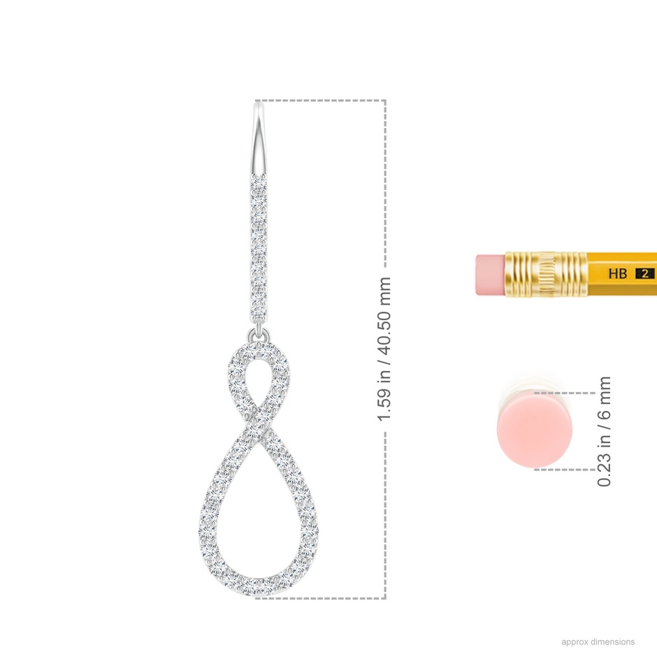 1.3mm GVS2 Diamond Infinity Twist Drop Earrings in White Gold ruler