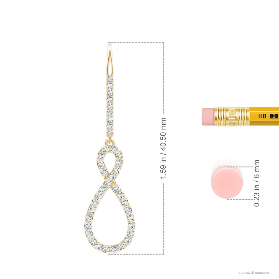 1.3mm GVS2 Diamond Infinity Twist Drop Earrings in Yellow Gold ruler