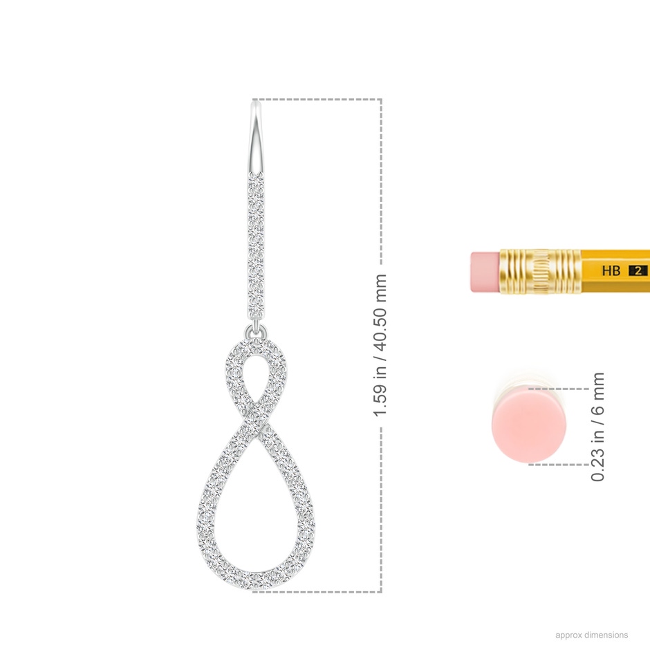 1.3mm HSI2 Diamond Infinity Twist Drop Earrings in White Gold ruler