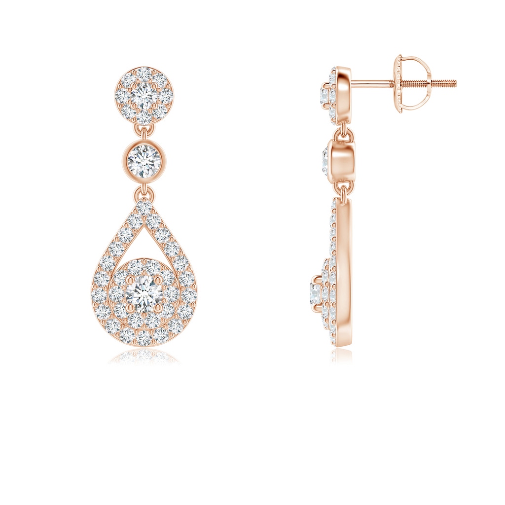 2.2mm GVS2 Diamond Double Halo Teardrop Dangle Earrings in Rose Gold