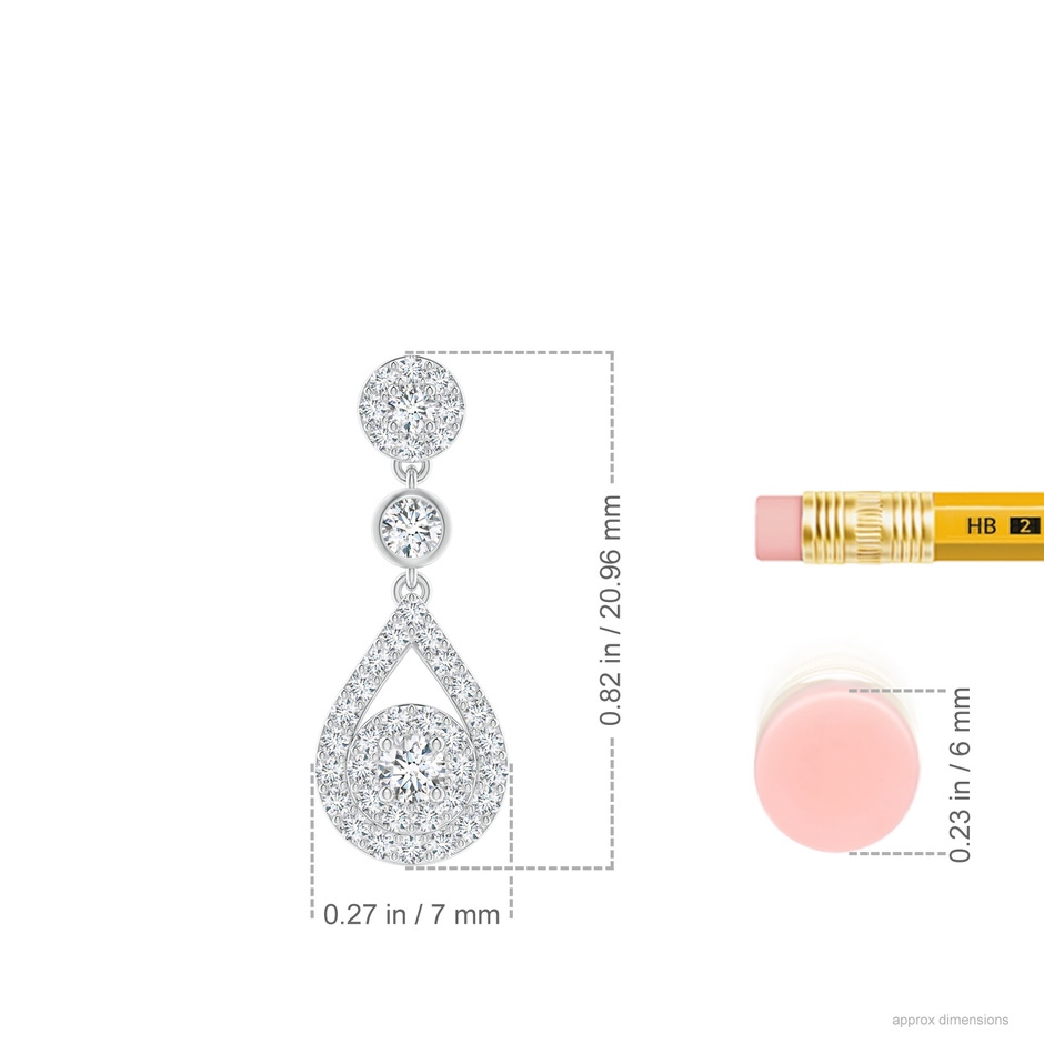 2.2mm GVS2 Diamond Double Halo Teardrop Dangle Earrings in White Gold ruler