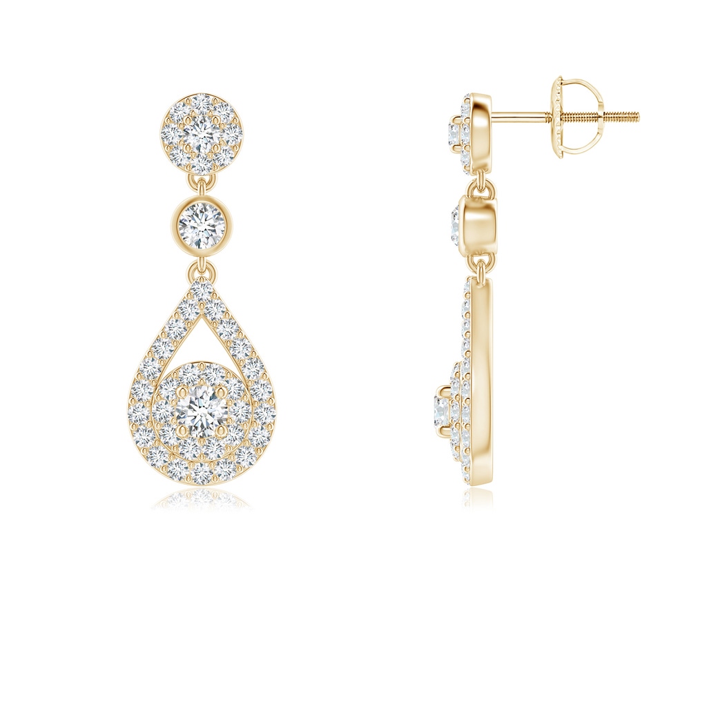 2.2mm GVS2 Diamond Double Halo Teardrop Dangle Earrings in Yellow Gold