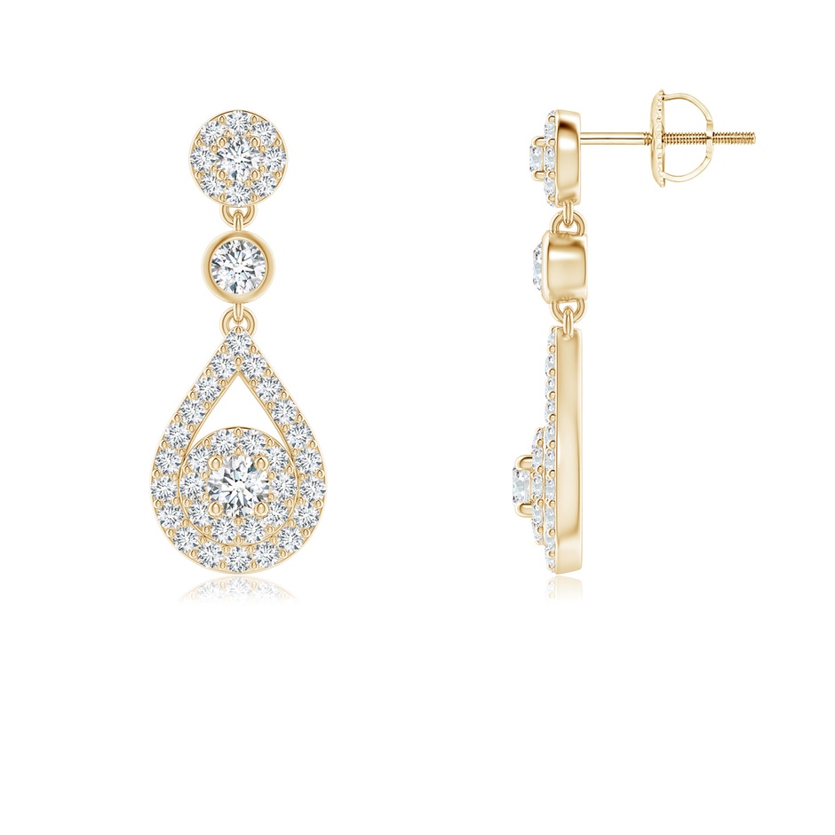 2.2mm GVS2 Diamond Double Halo Teardrop Dangle Earrings in Yellow Gold 