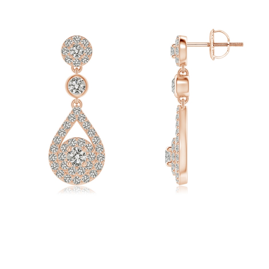 2.2mm KI3 Diamond Double Halo Teardrop Dangle Earrings in 18K Rose Gold 